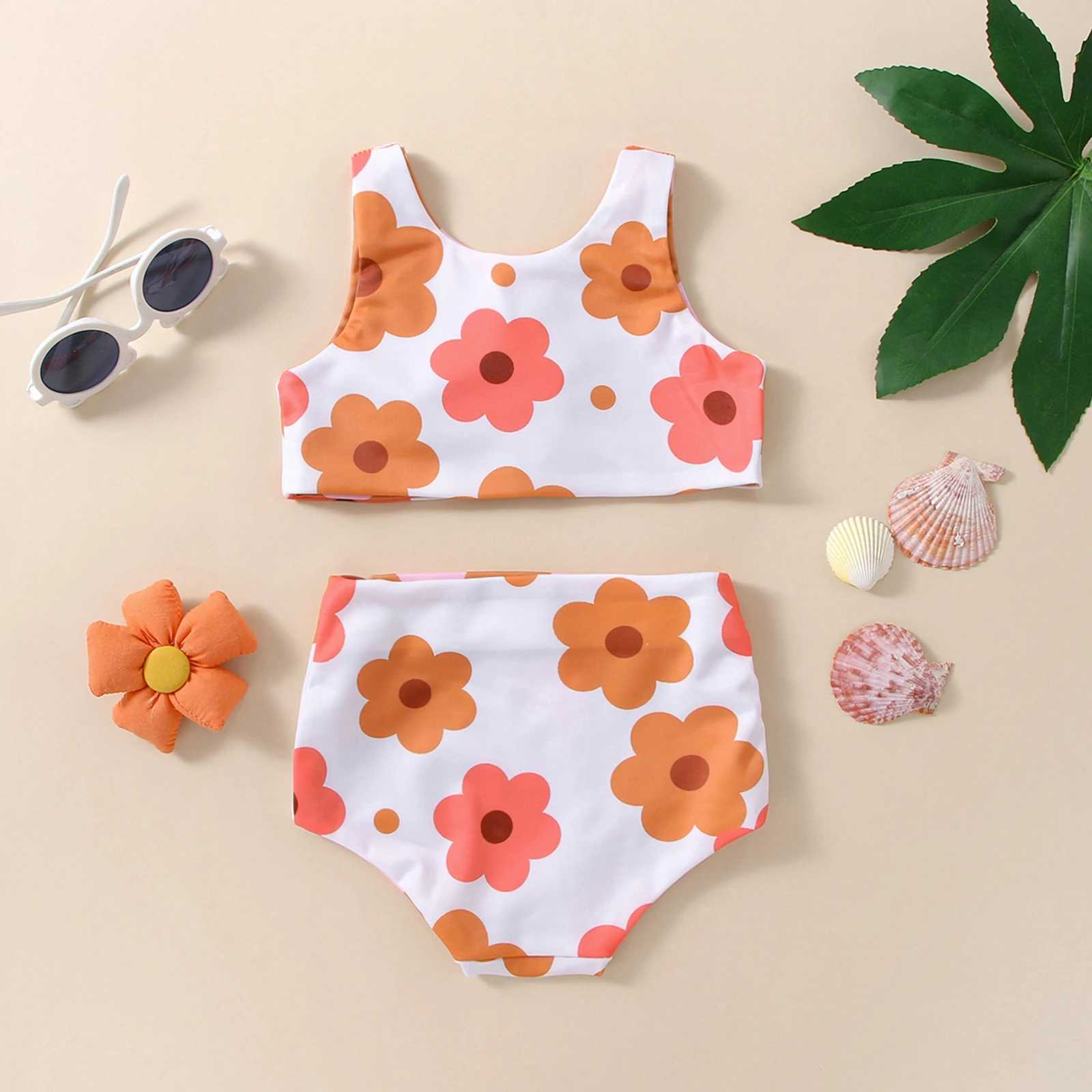 2022-11-24 Lioratine 0-4T Infant Girls Summer Swimsuit Flower Heart Print V-Neck Front Knotted Vest High Waist Shorts X250224