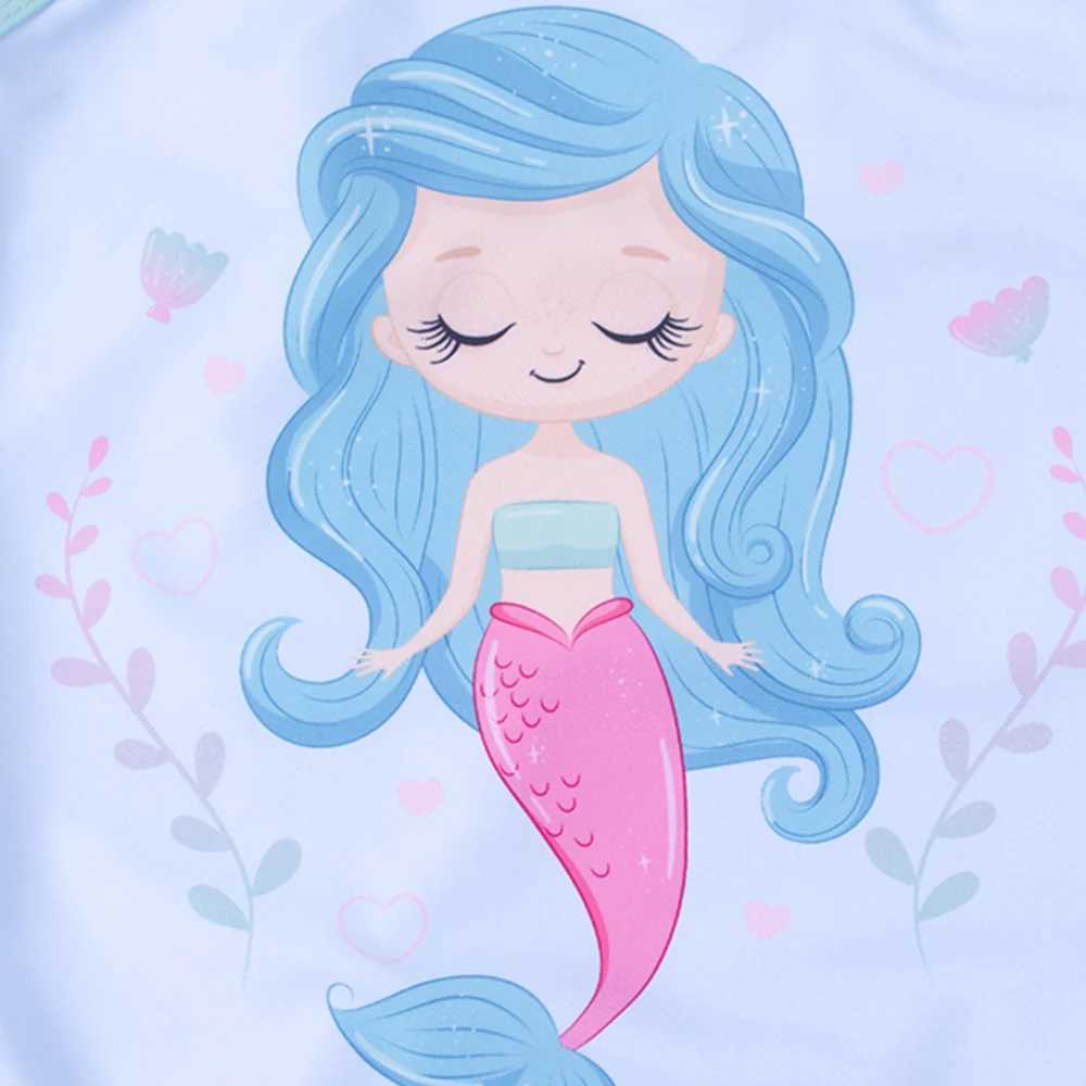 Girls Blue cartoon Cute Mermaid Graphic Ruffles Patchwork One Piece Swimsuit Swimwear Kids Summer Beach Bathing Suit X250224