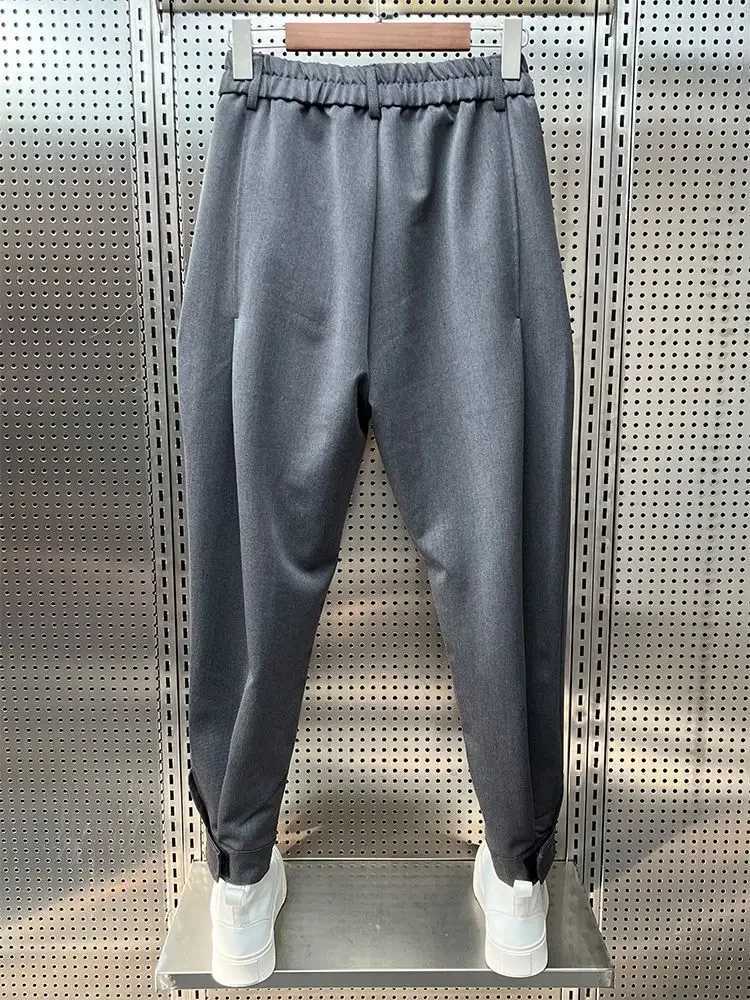 Wide leg classic set pants ultra-thin work elastic waist Trouser mens office elegant casual Trouser harem pants Korean A64 W250225