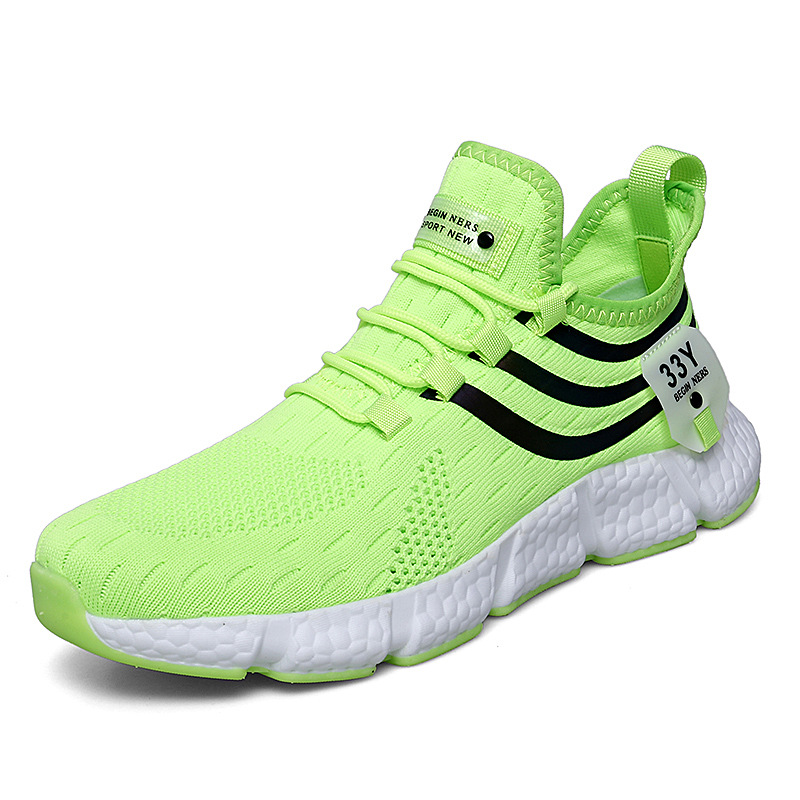 White Black Lightweight running shoes for men soft sole cushioned flying mesh sneakers for men Breathable Comfortable soled men's shoes