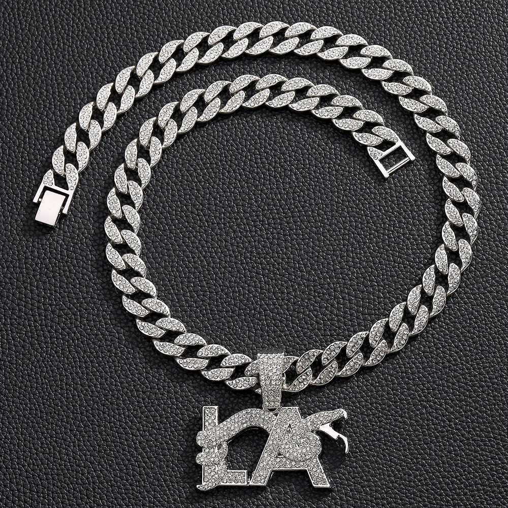 15mm hip-hop zinc alloy chain with rhinestone LA letter pendant necklace X250224