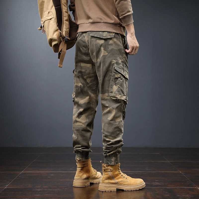 Camouflage Cargo Pants Mens Spring and Autumn Slim-Fitting Ankle-Tied Outdoor Mountaineering Leisure Tactics Tactical Pants W250225