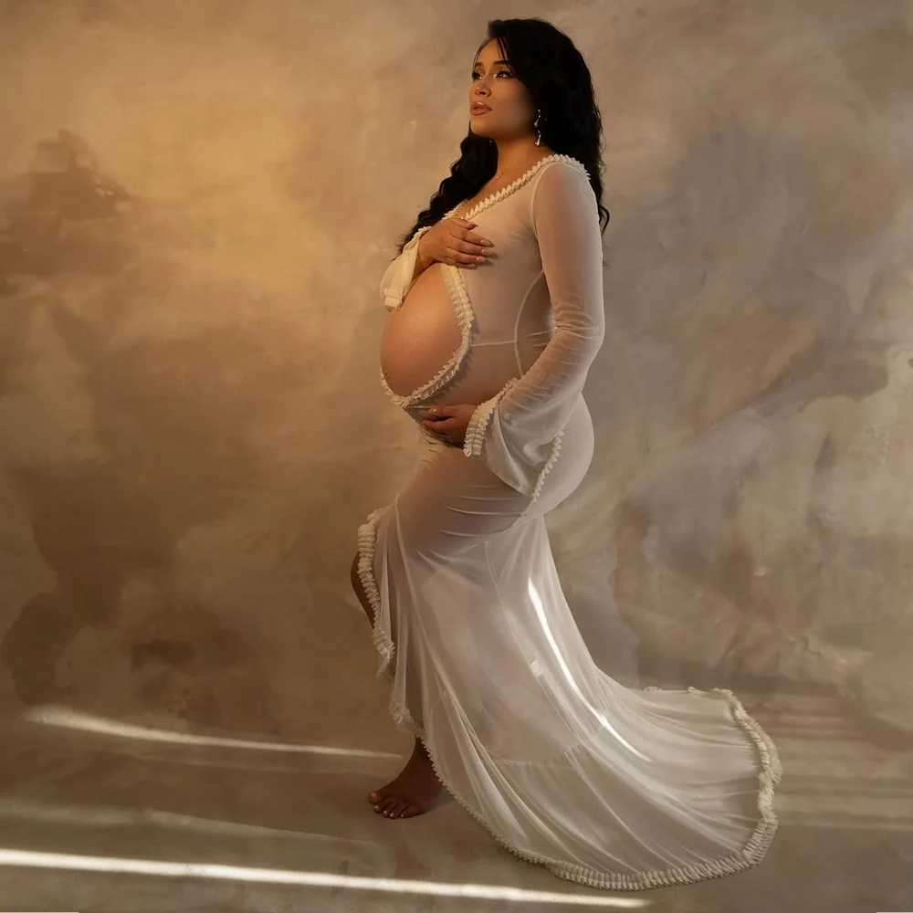 Pregnant womens photography set with long sleeves and pleated edges showcasing the abdomen baby shower dress pregnant womens clothing photography part