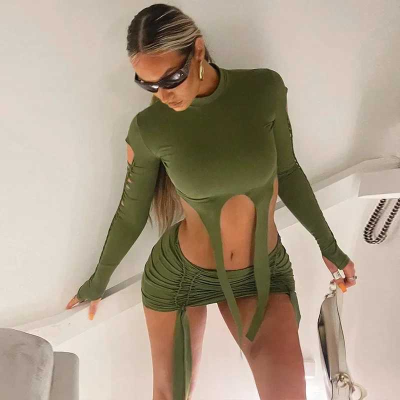 2-piece maternity outfit Photoshoot fashion hole long sleeved top tight maternity outfit Photography maternity outfit X250224