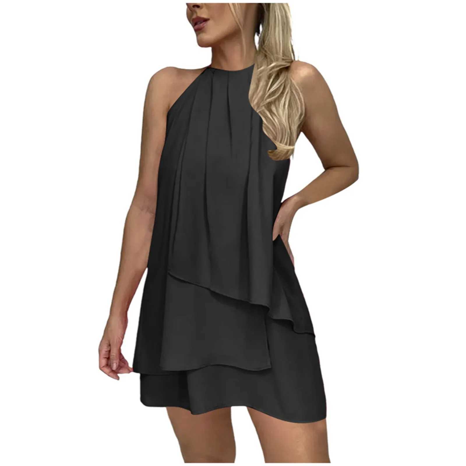 Womens solid pleated summer dress sexy strapless camisole dress Fe short skirt casual beach dressXJ250224