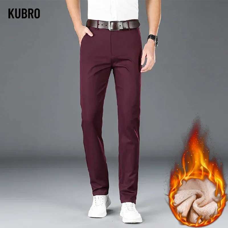 KUBRO Winter Elastic Wool Warm Mens Pants Formal Edition Elegant Pantalones Hombre Business Casual Loose Straight Pants W250225