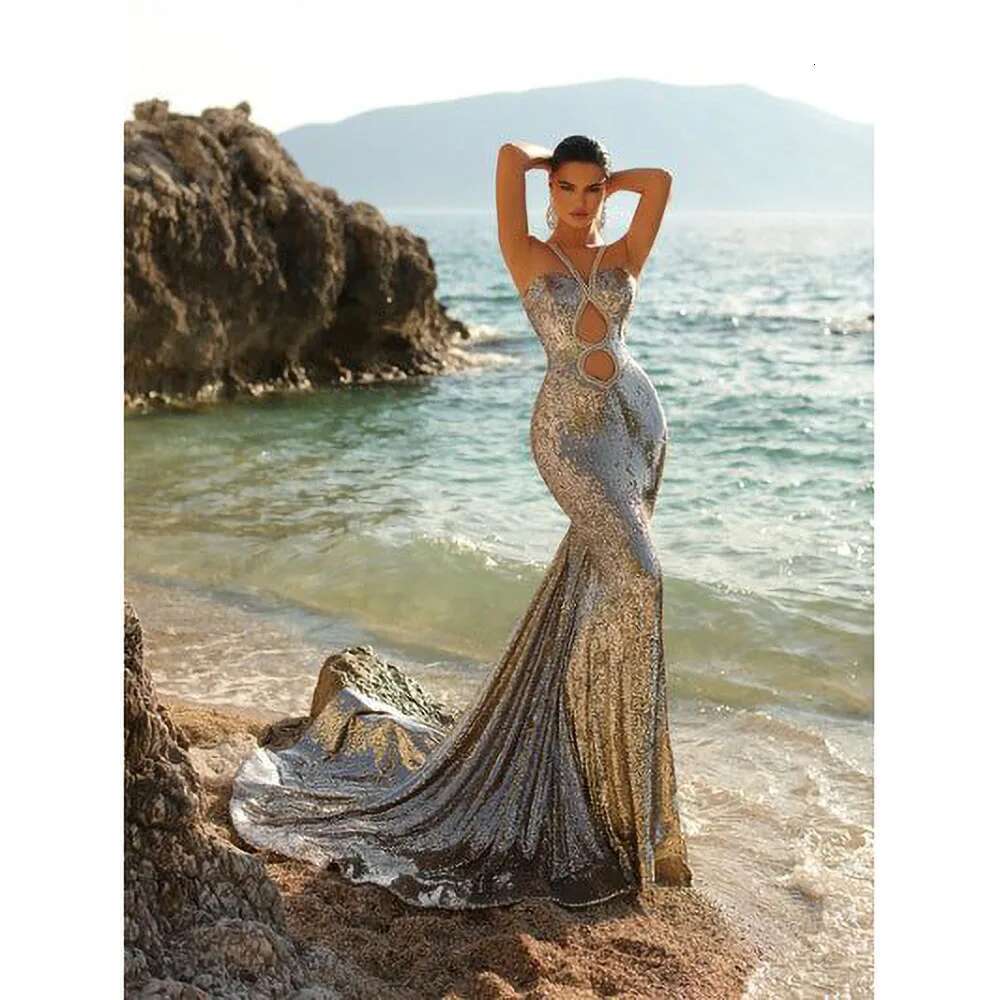 Modern style exquisite female chic prom sleeveless up floor sequins evening party dress the pearls mermaid dresses