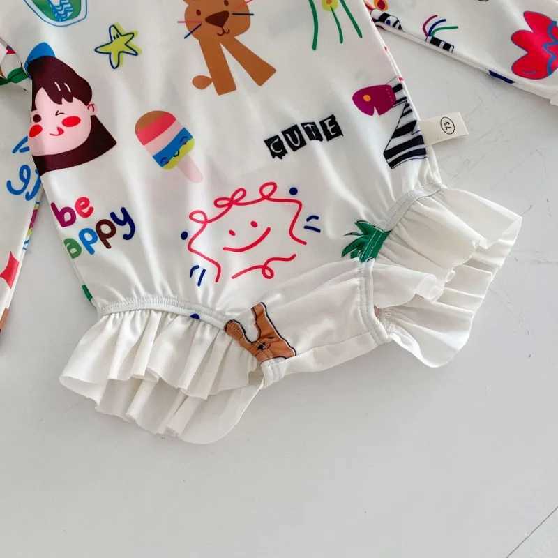 Childrens swimsuit 2024 summer new cartoon long sleeved girl one-piece swimsuit baby swimsuit beach swimsuit X250224