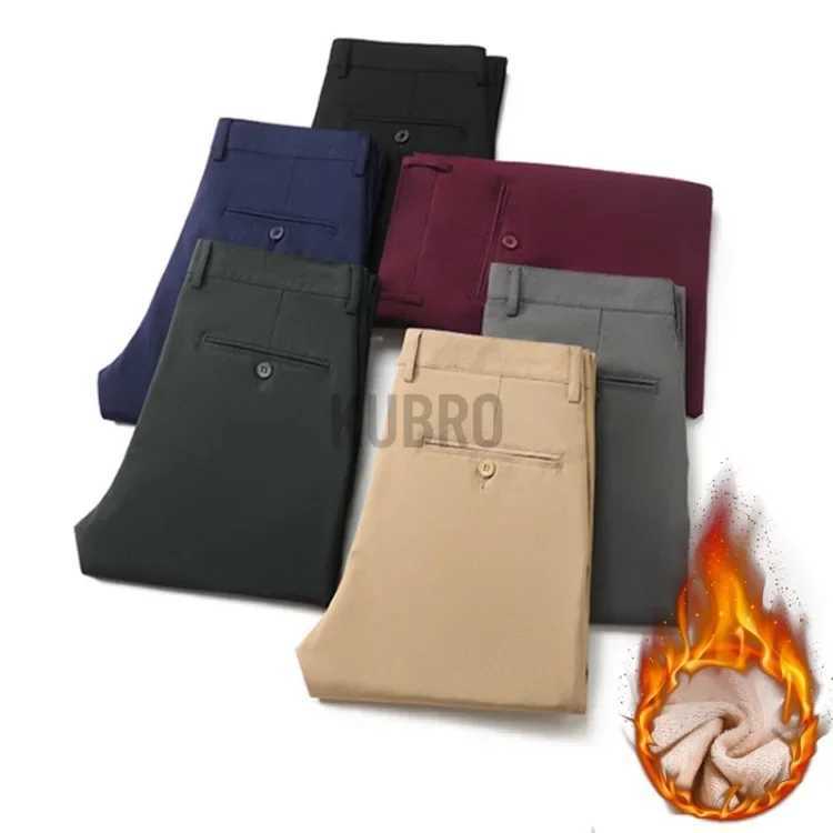 KUBRO Winter Elastic Wool Warm Mens Pants Formal Edition Elegant Pantalones Hombre Business Casual Loose Straight Pants W250225