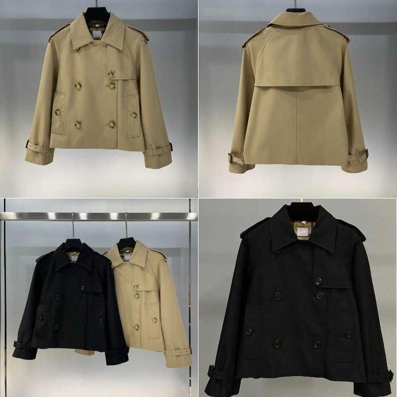 Cropped trench coat women Relaxed fit designer Classic Check cotton Inside Double breasted button closure Belted cuffs Button welt pockets Fashion Lapel jackets22