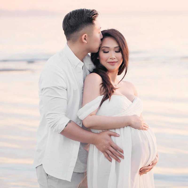 Lace Chiffon Wedding Dress Maternity Summer Photo Front Split Gown Pregnant Women Baby Shower Shoot Photography Prop Clothes New X250224