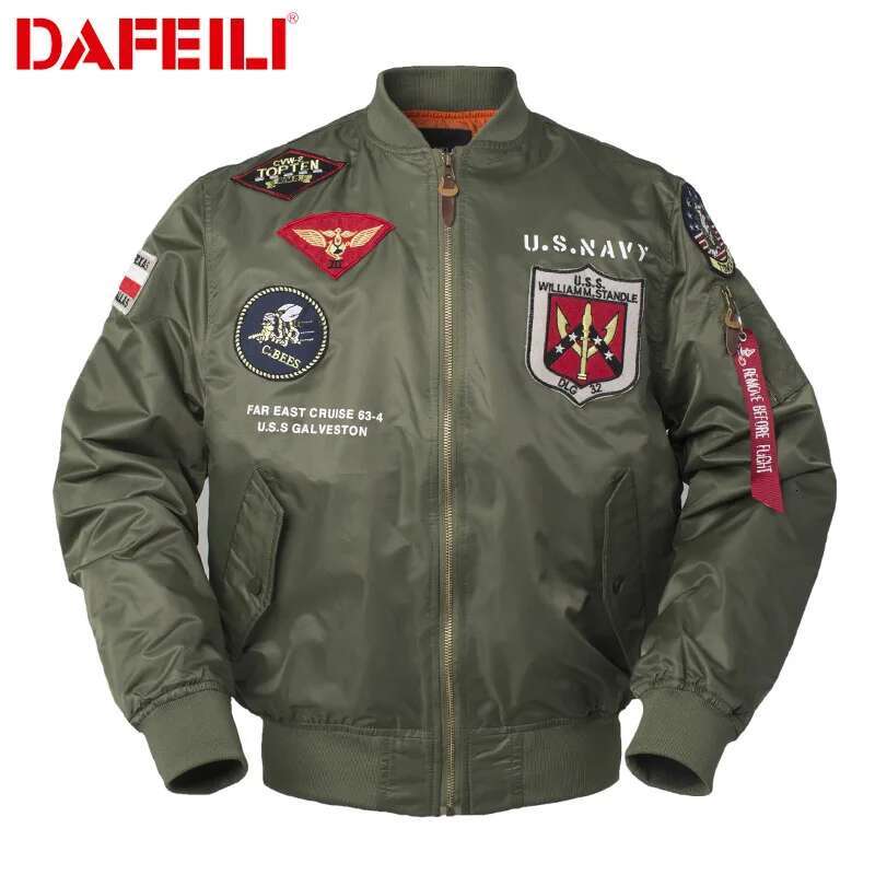 High Quality Military Fashion Casual Boy Youth Lightweight Top Gun Patch Embriodey Streetwear Ma1 Satin Flight Bomber Jacket Men