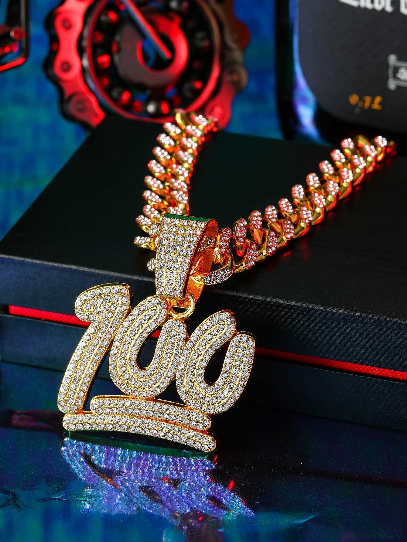 1 piece new hip hop number 100 points pendant necklace street rock punk pendant Cuban chain suitable for mens daily wear X250224