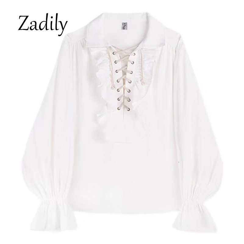 Womens Pirate Shirt Prince Poet Shirts Medieval Buccaneer Frills Lace Up Renaissance Vintage Gothic Blouse Tops 250222