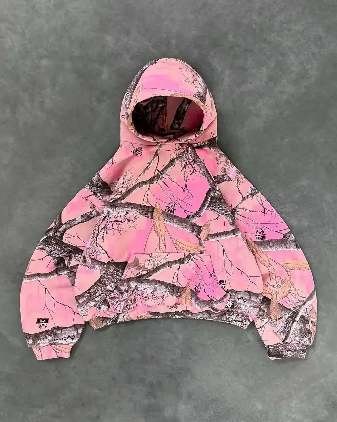 Akimboclub Fashion Pink Leaf Pattern Pants American Street Casual Sweatshirt Men Hip Hop Gothic Loose Two Piece Set Hoodie 250225