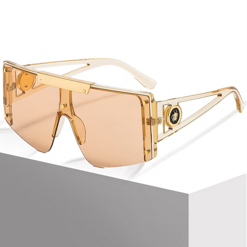 Oversized Steampunk Sunglasses Men One Piece Women Luxury Designer Steam Punk Eyewear Vintage Sun Glasses UV400 Retro Goggles Sport Rimless TJ15 CB CA