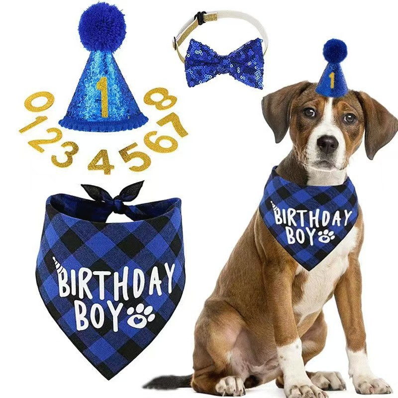 Pet birthday party decoration set Dog birthday bib birthday hat dress up Pet dress up