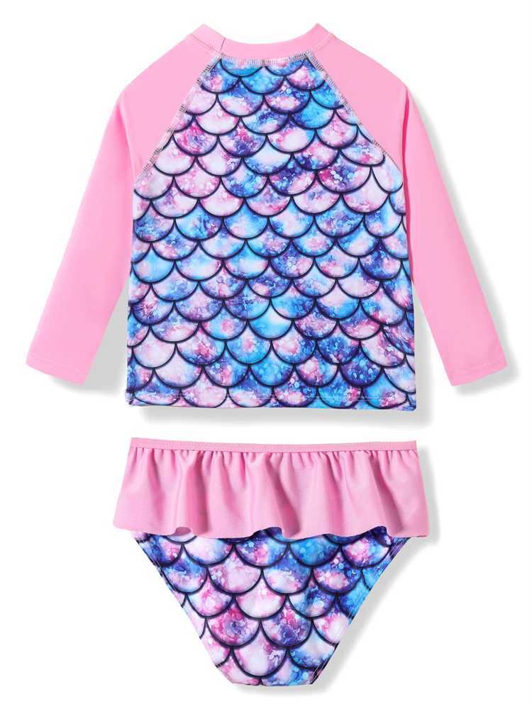 Girls Kids Swimsuit 2025 New Fish scale pattern Long Sleeves Children Swimwear Summer 2 Piece Shorts Beach Bathing Suit Swimming X250224