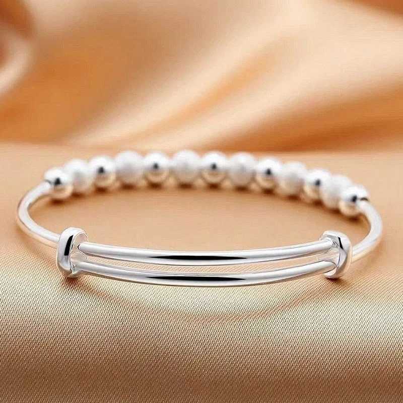 2024 New Trend Luxury Silver Color Lucky Bead Bracelet for Women Charm Adjustable Stainl Steel Bangles Wedding Bride JewelryXJ250225
