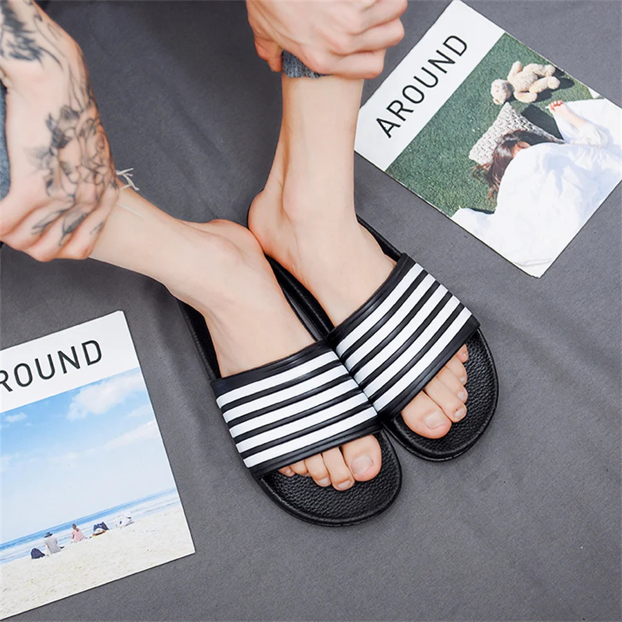 mens slippers Black and white striped slippers Soft EVA flip flops for man house slipper for men size 48 summer Beach slippers250225bj