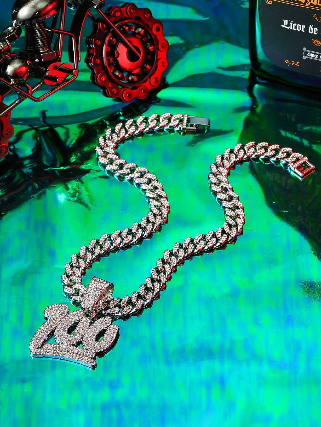 1 piece new hip hop number 100 points pendant necklace street rock punk pendant Cuban chain suitable for mens daily wear X250224