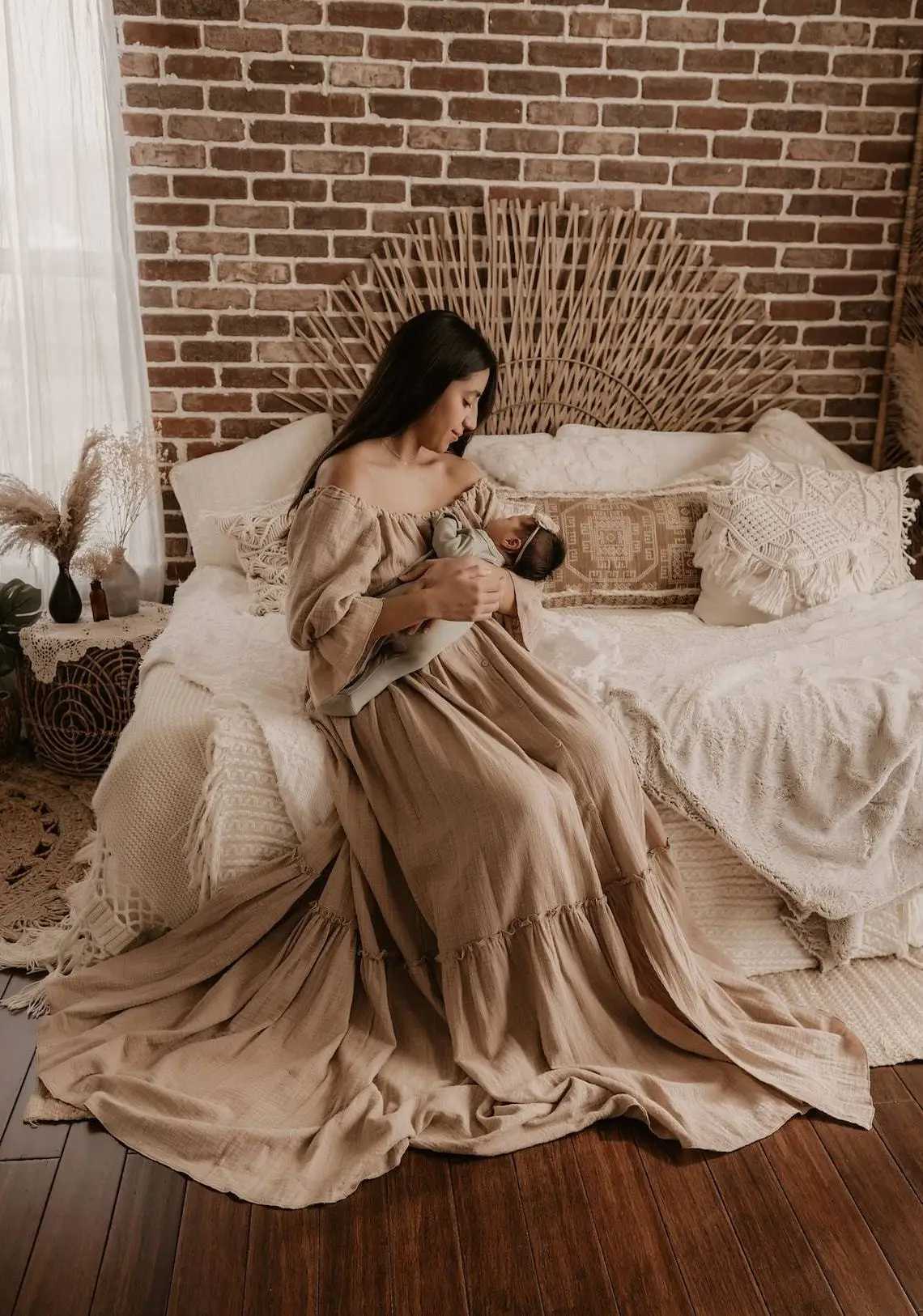 Linen Cotton Floor Mopping Dress Photo Shooting Pregnancy Bohemian Dress Maternity Photography Props Photoshoot Clothing X2502241