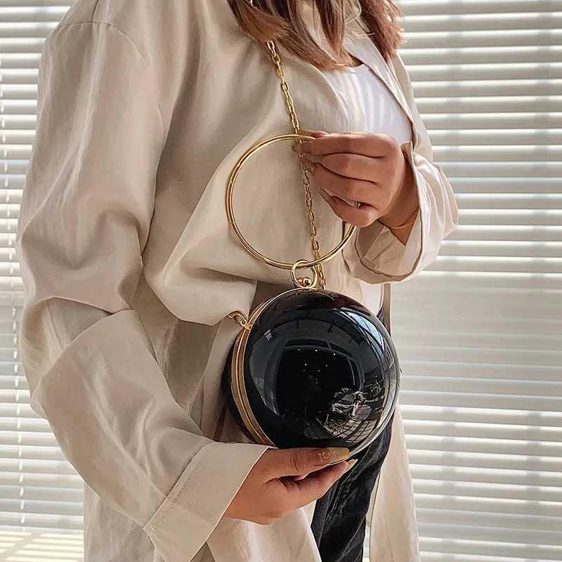 Womens Round Ball Night Bag FAshionable Smooth Bright Surface CluTCh Bag Womens Ten Font Bag Party Chain Handbag Z250225