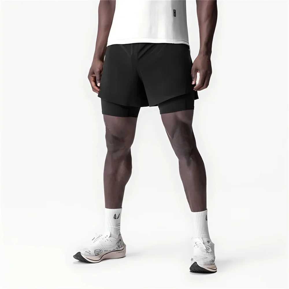 Mens Summer Quick Dry Breathable Sports Double-layer 2 in 1 Compression Shorts Man Running Gym Fitness Casual Jogger Short PantsT250224