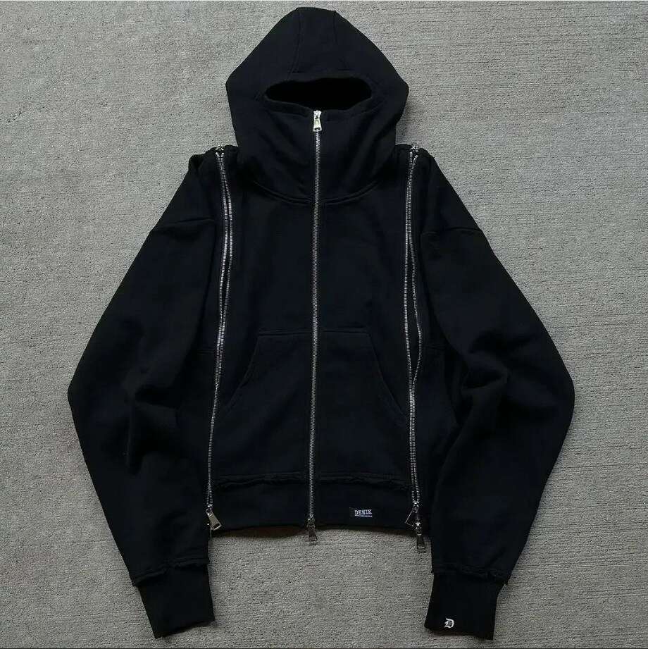 New American High Street Casual Splicing 3 Unique Zipper Hoodie Unisex