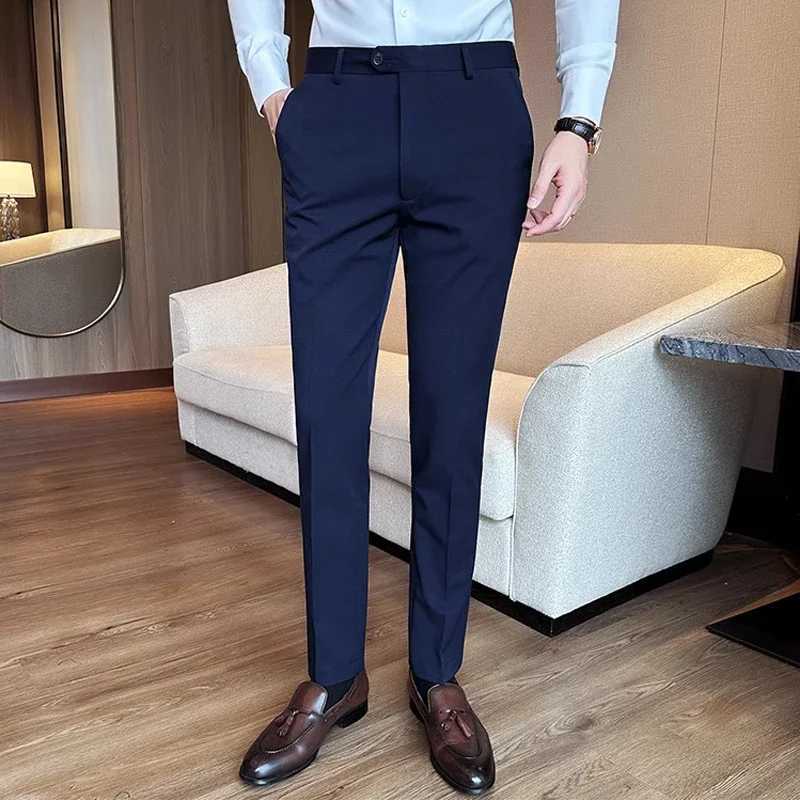 SIZE 28-44 High-end Brand Boutique Real-time Solid Color Mens Casual Business Suit Pants Luxury Mens Slim Casual Trousers W250225