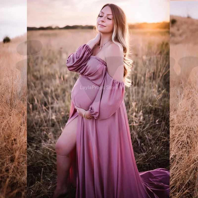 Maternity Dresses For Baby Shower Pregnancy Photography Maternity Soft Satin Off Shoulder Dress For Baby Shower Photo Shoot Prop X250224
