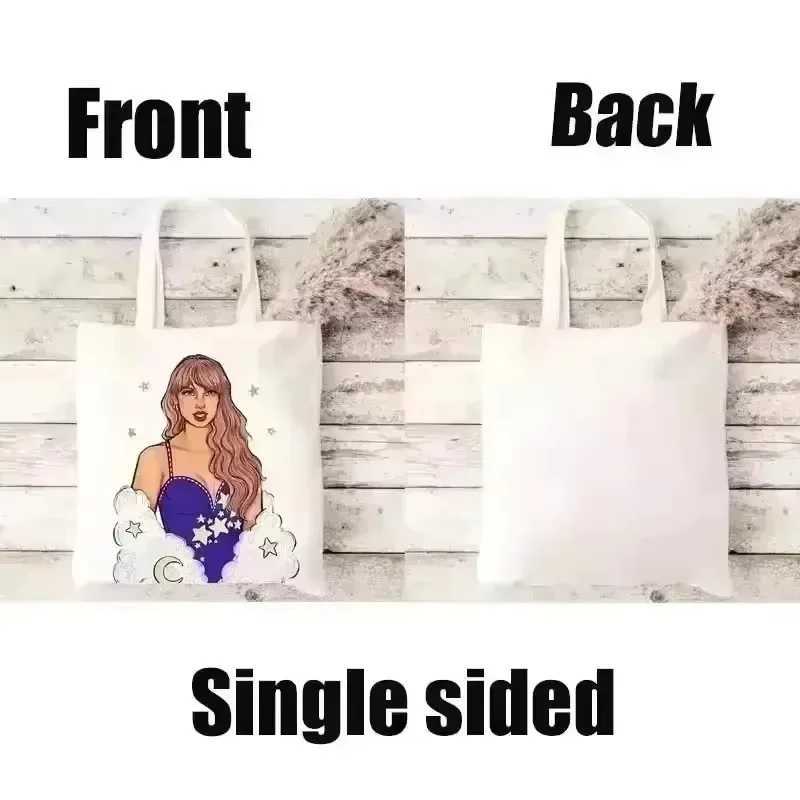 Cute Dogs Print Tote Bag Casual Cotton Canvas Shoulder Bags for Women Shopping Hand Wash Open Top Fixed Daily Accessory Decor Z250224