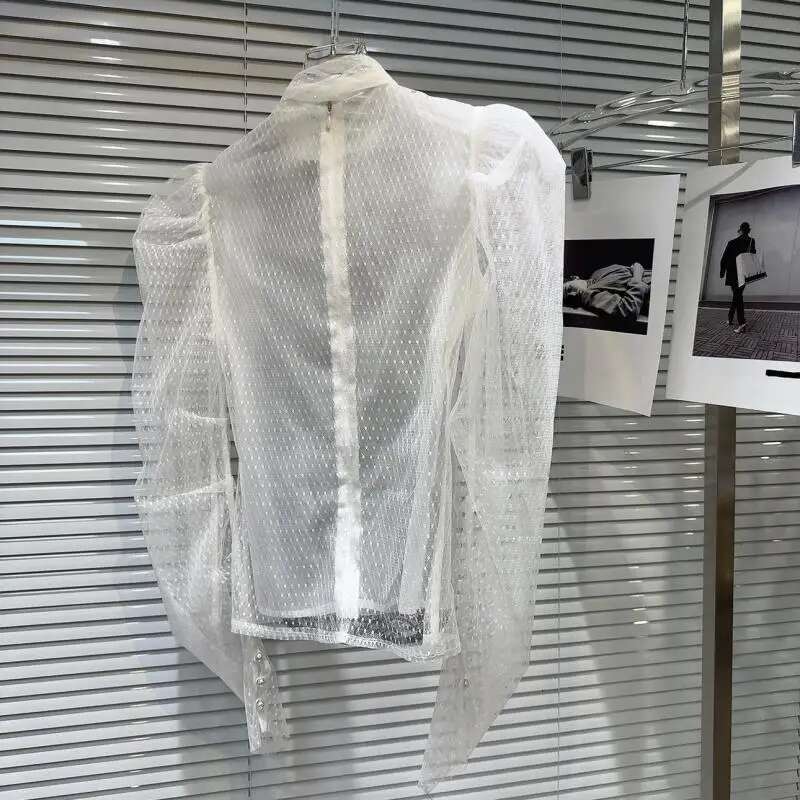 Getspring Women Shirt 2024 Autumn Fashion Tie Bow Puff Sleeve Lace Ed Bandage Ladies Blouse Vintage All Match Female Tops