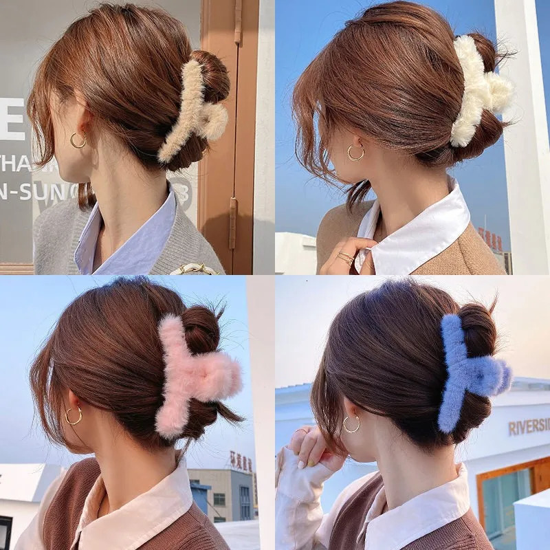 Fluffy Plush Faux Fur Big Crab Hair Claw Clip Girls Winter tail Holder Barrettes Clamps Accessories 250218