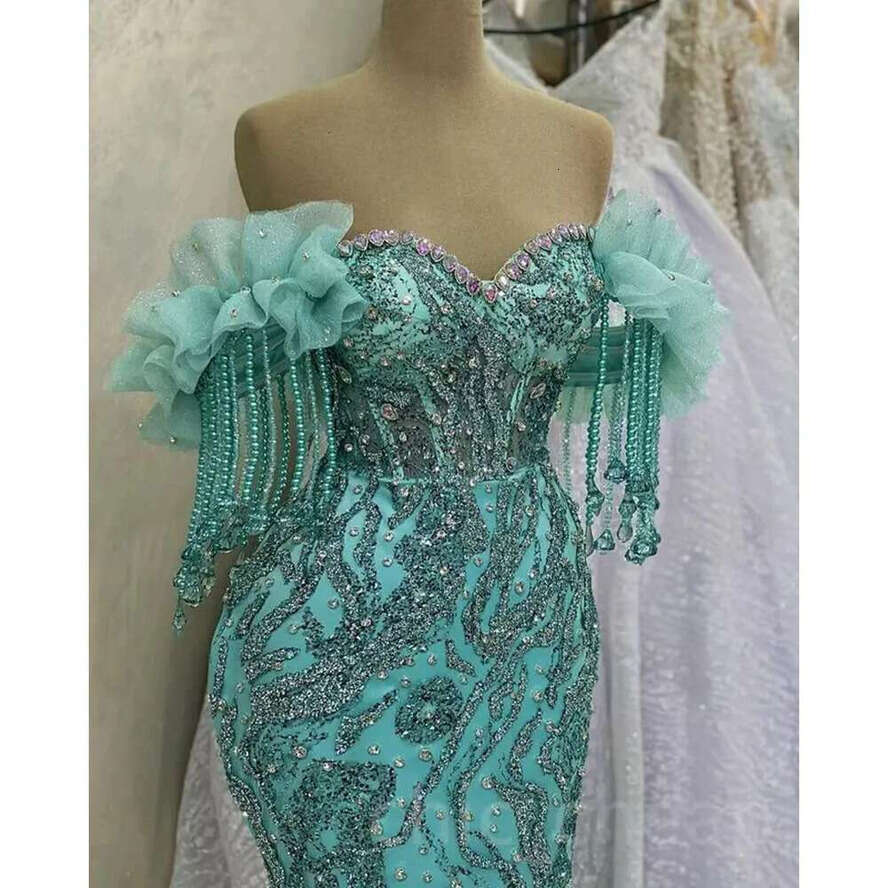 Urious May Aso Mermaid Ebi Prom Crystals Sequined Lace Evening Formal Party Second Reception Birthday Engagement Gowns Dress Robe De Soiree Zj
