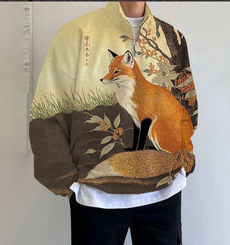 Autumn/Winter New Men's Casual Stand up Collar Zipper 3D Digital Printed Top