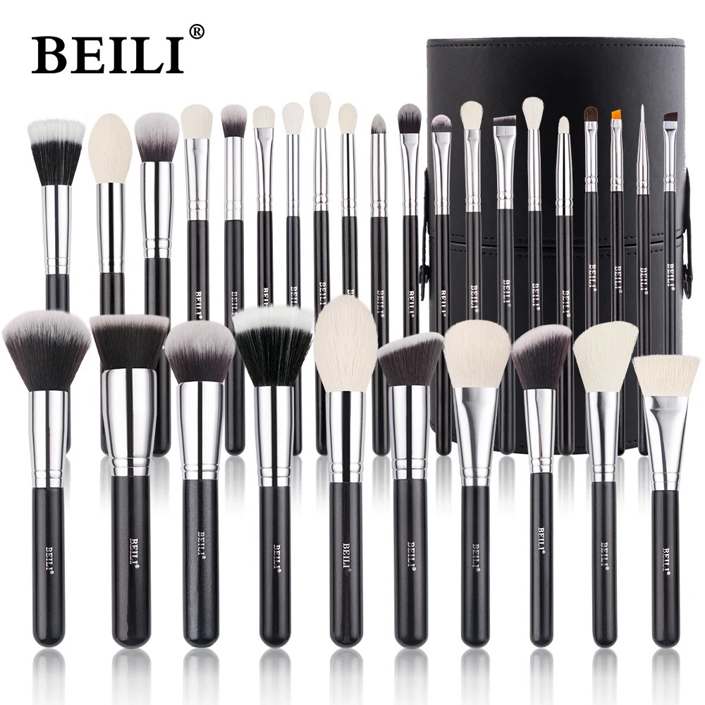 BEILI 25/30/42 Pieces Complete Professional Makeup Brushes Set Eye Shadow Foundation Powder Natural Goat Synthetic Hair Black 250224