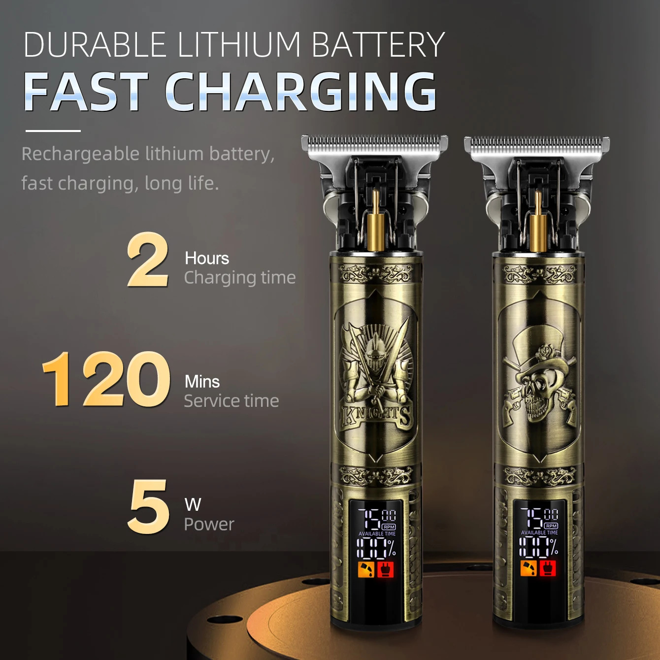 KIKIDO Professional Haircut Machine 0MM Vintage Skull Beard Trimmer Shaving Hair Clipper For Men Barber 250217