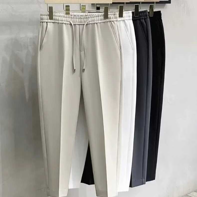 Casual Cropped Pants For Men Anti-wrinkle Korean Style Draped Suit Trousers Cone Shape Spring Summer Long Pants W250225