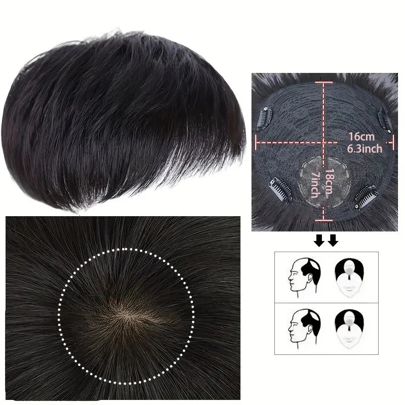 realistic topper 100% human hair mens toupee natural black color light weight comfortable inner net mens hair topper 250224