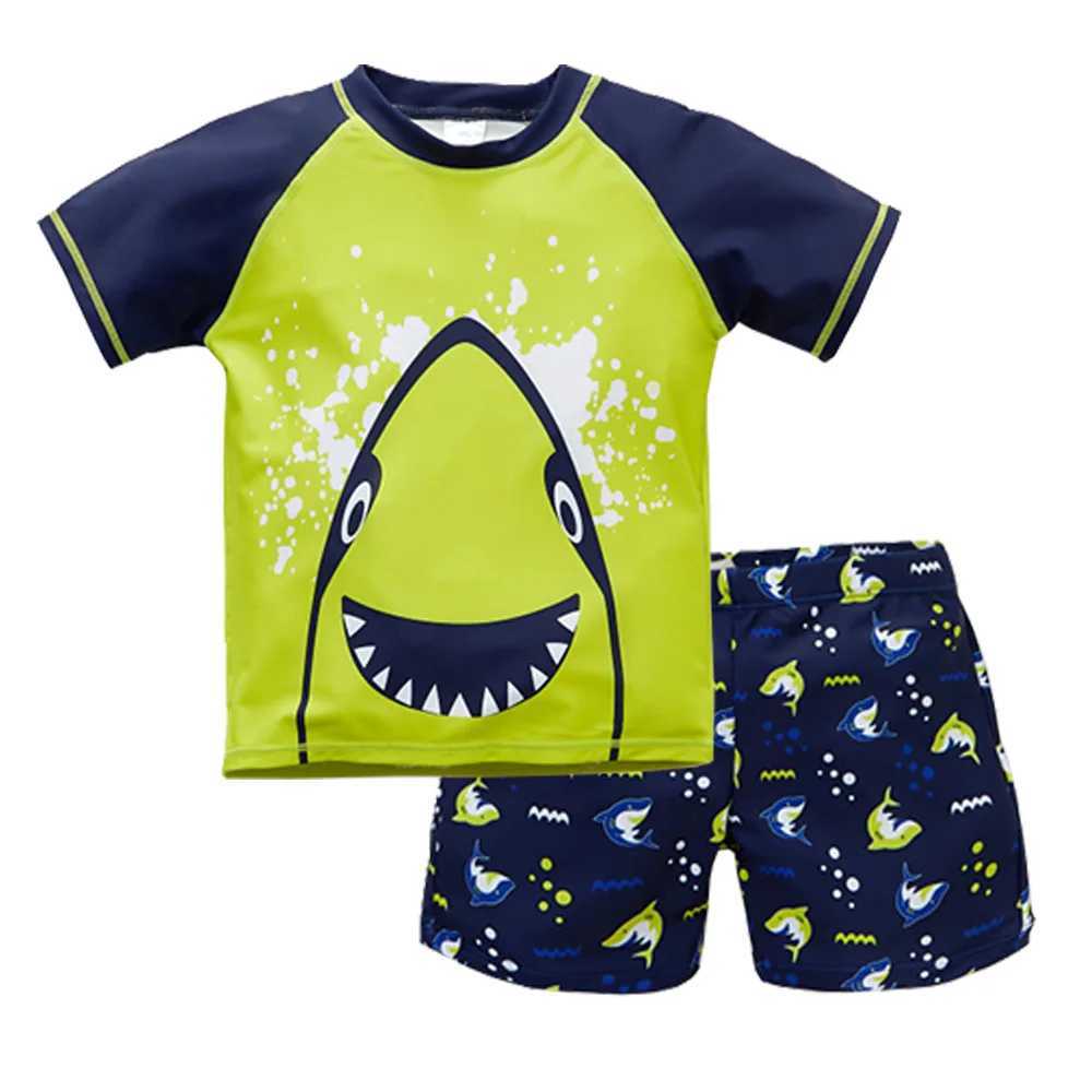 Summer Children Swimsuit Boys With Shorts Shark Printing Kids Boy Sports Suit Hat Swimwear Kids Boardshort Beach Men X250224