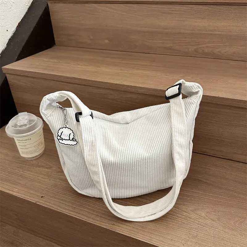 Large Capacity Shoulder Bag Womens Fashion Commuter Messenger Tote Bag Corduroy Simple Dumpling Bag Black Purses and Handbags Z250225