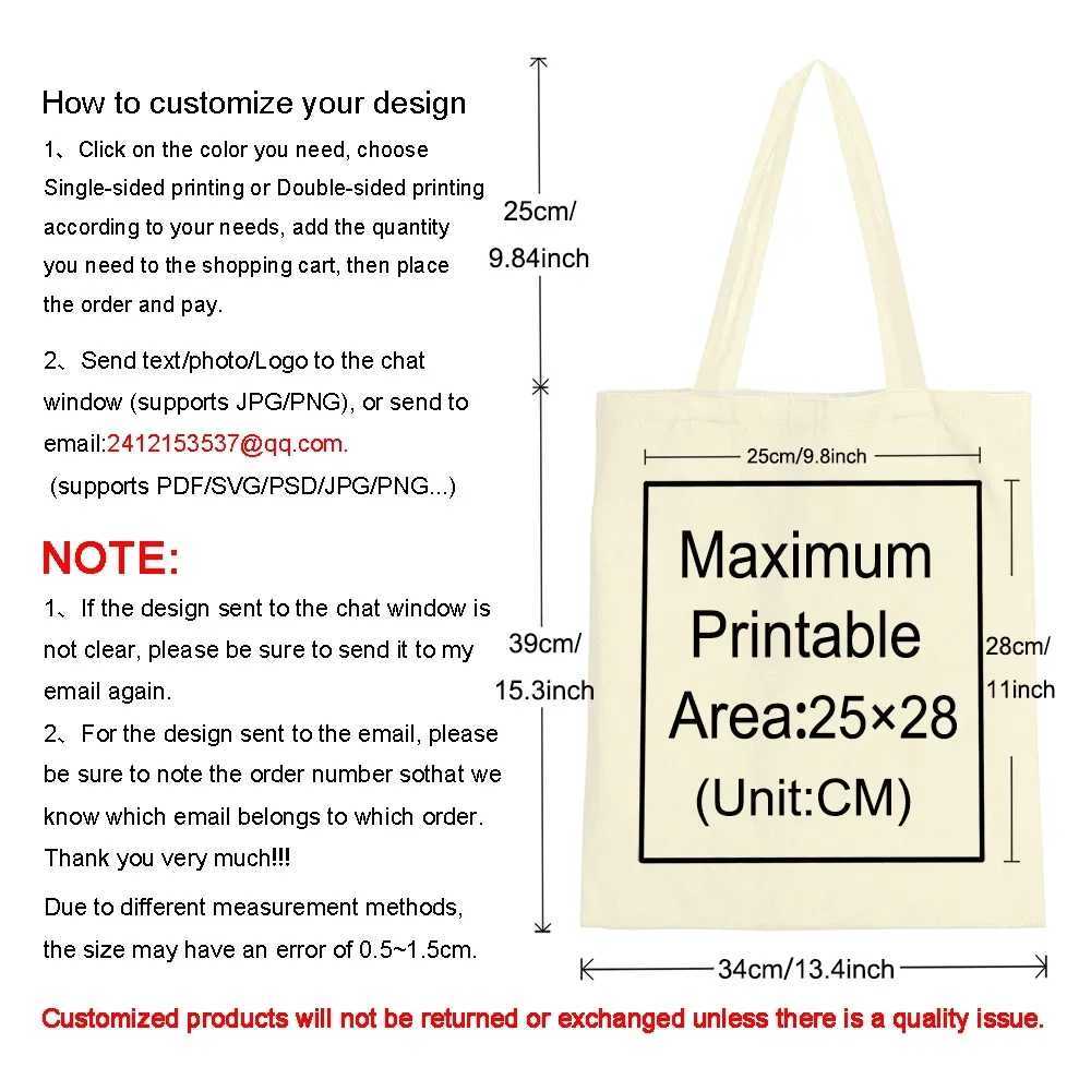 DIY Personal Customized Tote Bag Shopping Add Your Print Original Design Fashion Travel Canvas Shoulder Bags Women Handbags Z250224