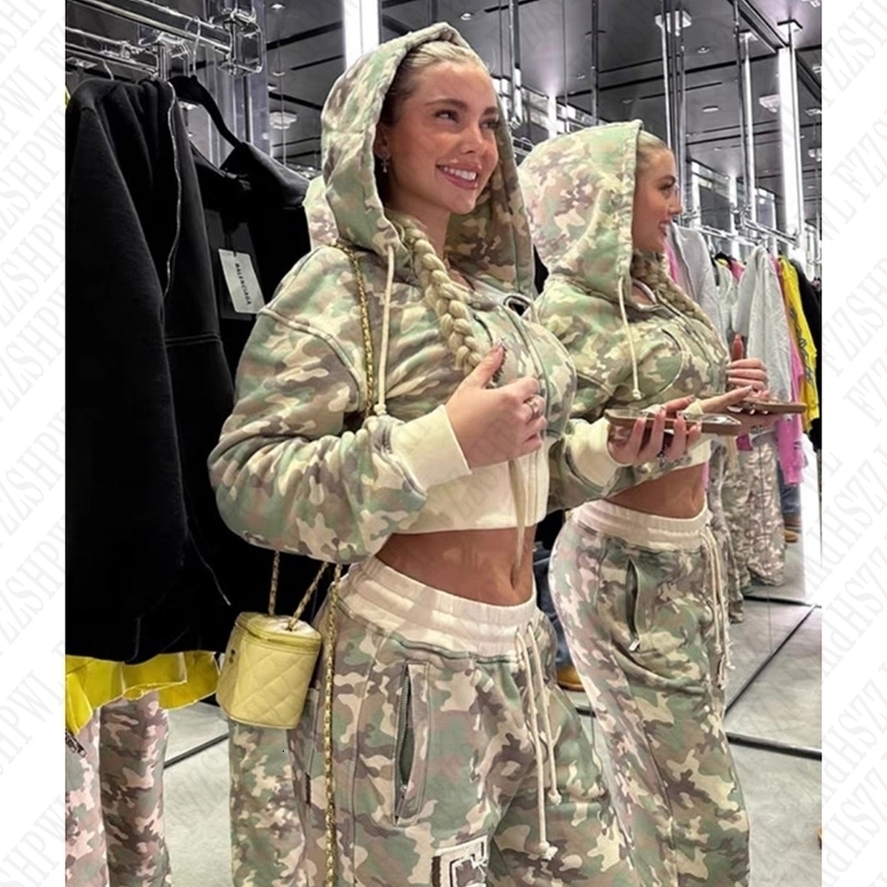 Fashion Women Clothes Camo Y2K Zip up Hoodie Punk Camouflage set Hip Hop Streetwear Pants Vintage American Style Zipper Jacket 250224