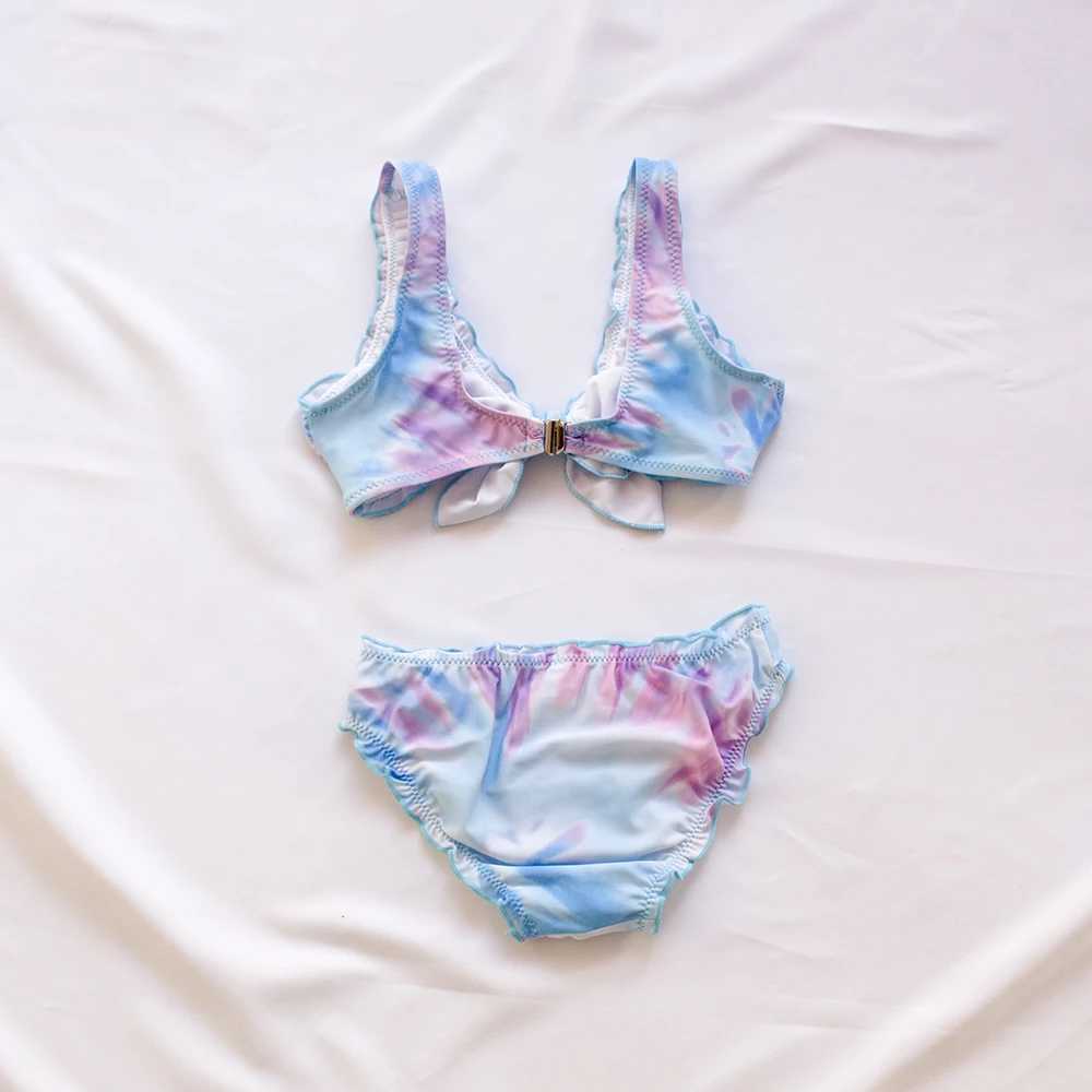 Gradient Kids Girls Bikini Set 2024 Tie Dye Girls Kids Swimwear Swimming Suit Summer Children Biquini Infantil Swimsuit A244 X250224