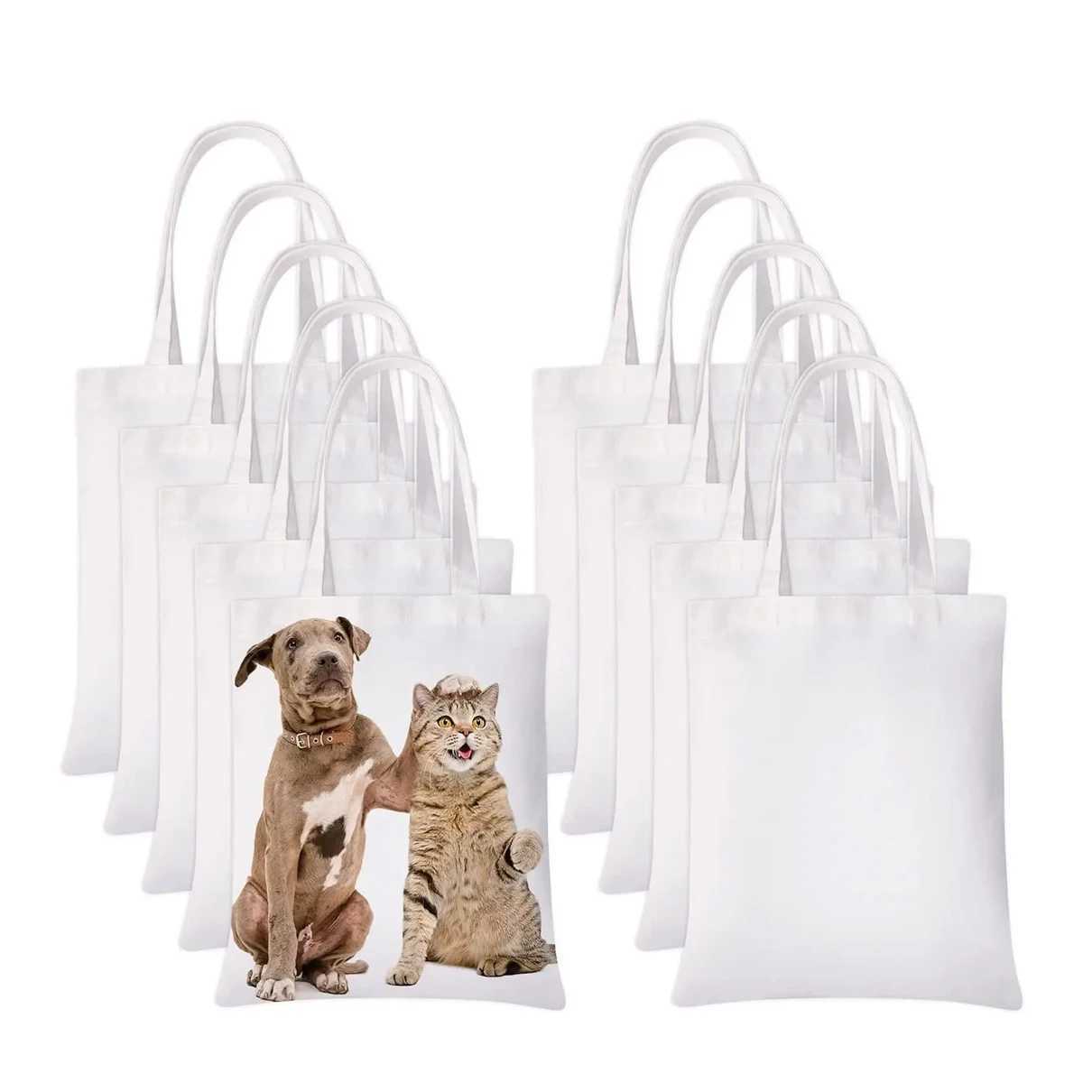 6pcs White Canvas Tote Bags Sublimaiton Hand Bag Storage Bag for Sublimation Printing and DIY Craft Projects Z250224