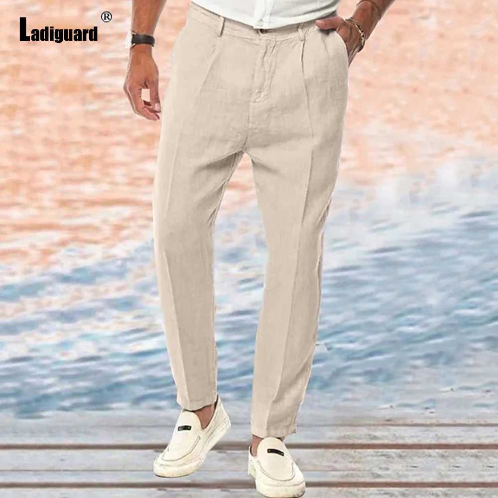 Mens Stand Pocket Elegant Cotton Linen Pants Solid Khaki White Beach Trousers Plus Size 3xl Mens Fashion Button Up Pencil Pants W250225
