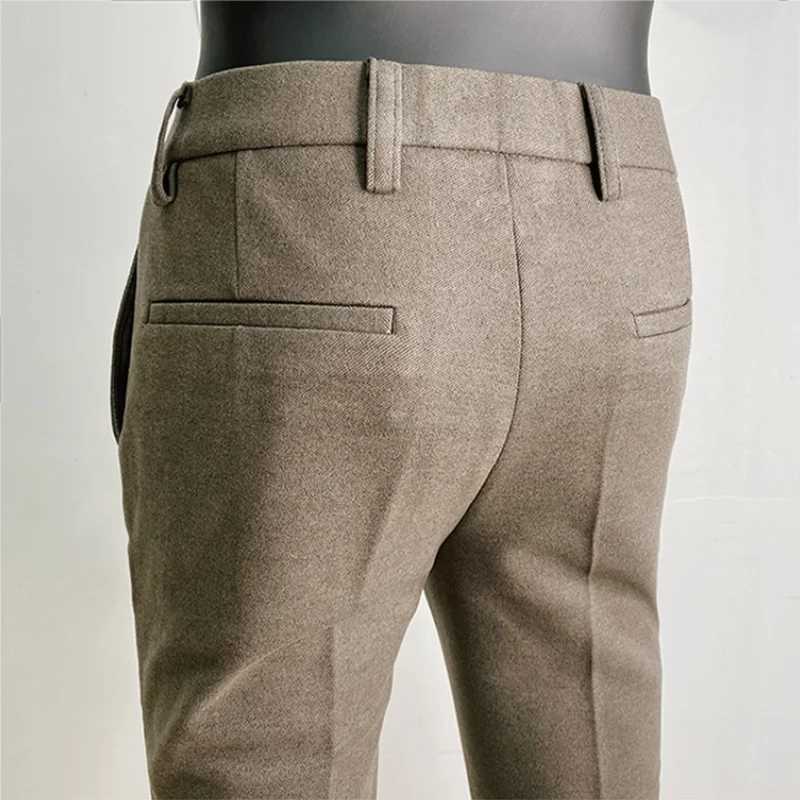 Autumn Winter Thickened Suit Pants Men Casual Slim Fit Straight Trousers Formal Business Woolen Cloth Social Office Dress Pants W250225