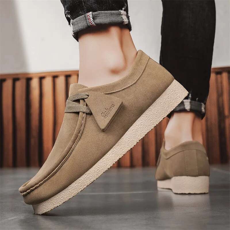 Fashion Khaki Casual For Suede Leather Loafers Platform Slip-On Men's Driving Lightweight Leisure Men Shoes