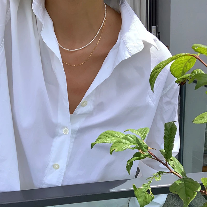 Retro 5mm White Freshwater Pearl Choker Stainless Steel Necklace Baroque Natural Female Beads Fine Accessories Women Gifts 250222